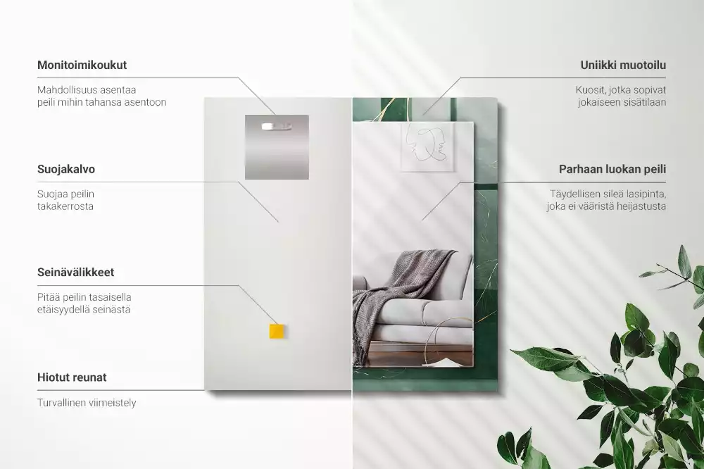 Specchio rettangolare con cornice stampata Foglie verdi dorate