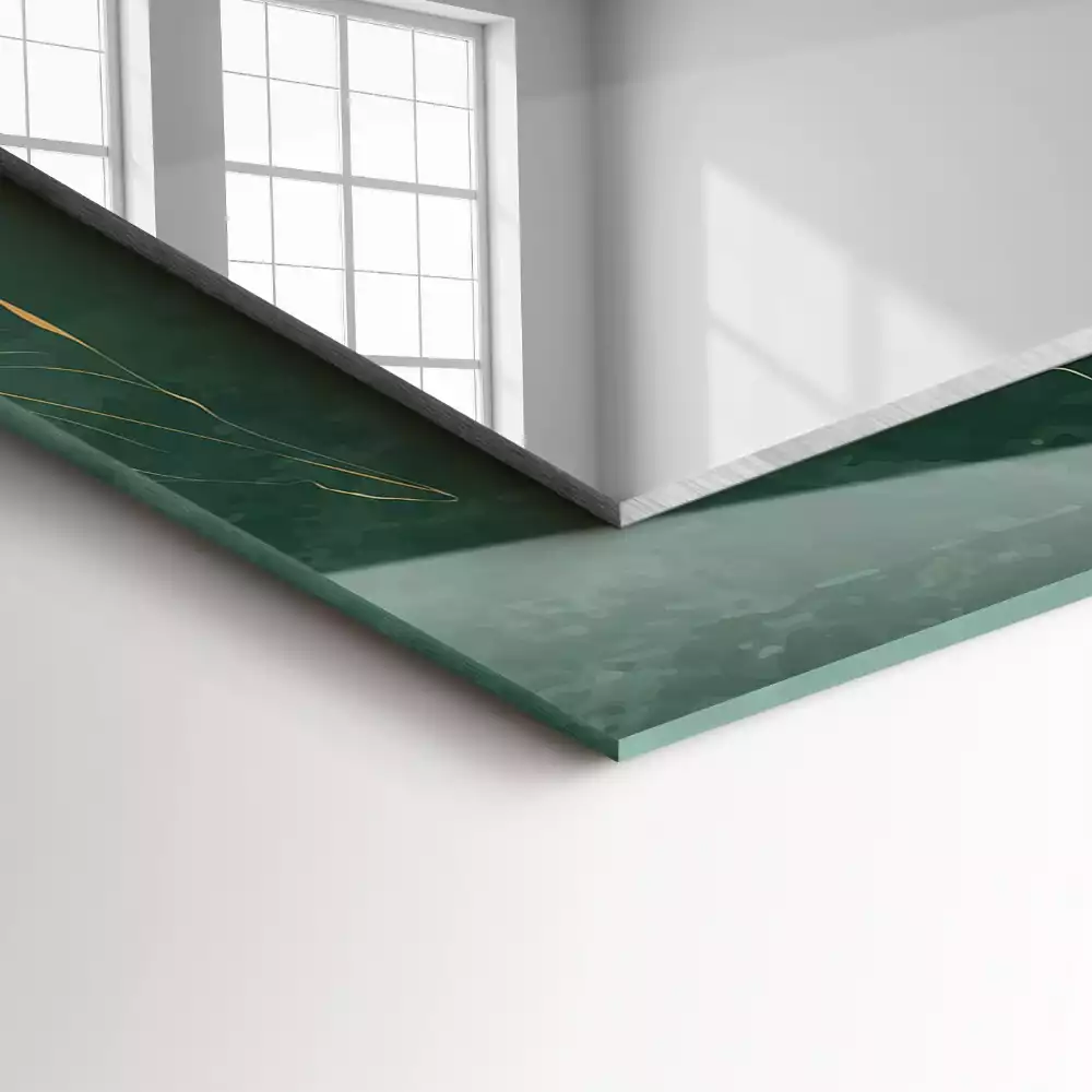 Specchio rettangolare con cornice stampata Foglie verdi dorate