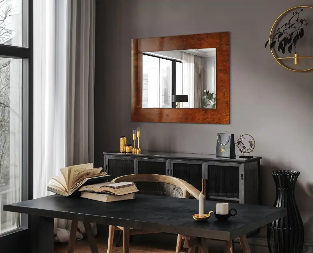 Specchio rettangolare con cornice stampata Vecchio tavolo di legno