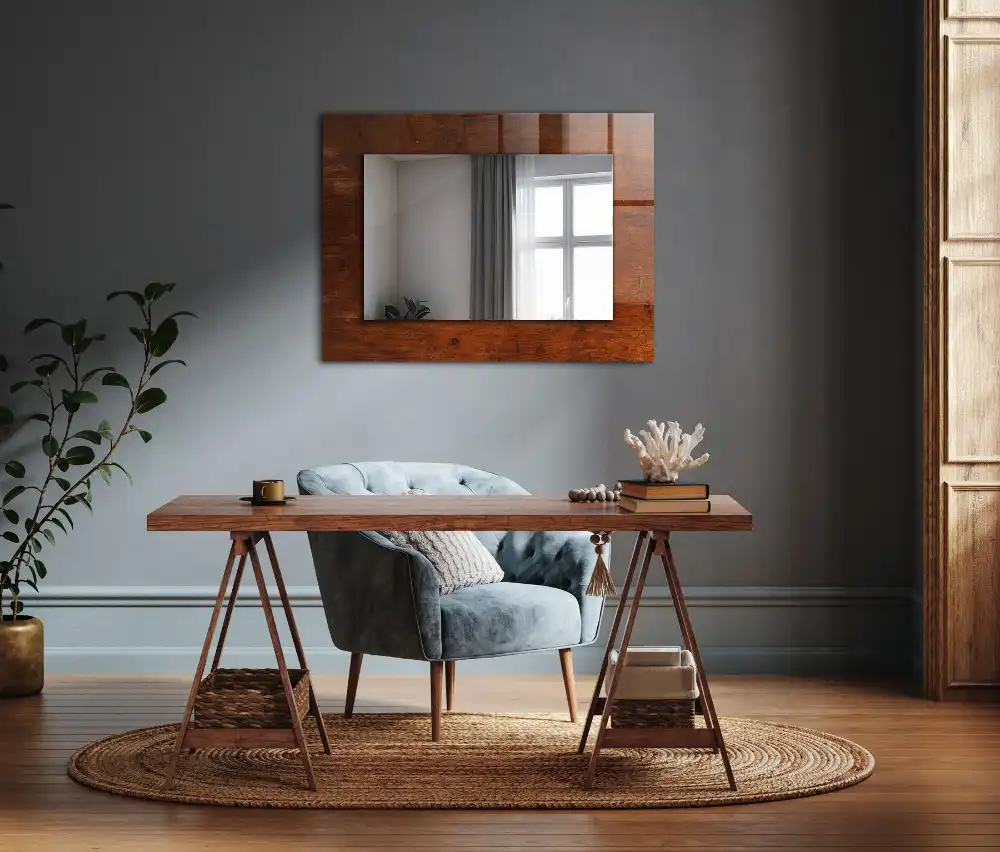 Specchio rettangolare con cornice stampata Vecchio tavolo di legno