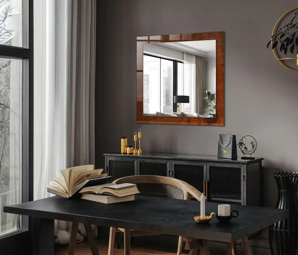 Specchio rettangolare con cornice stampata Vecchio tavolo di legno