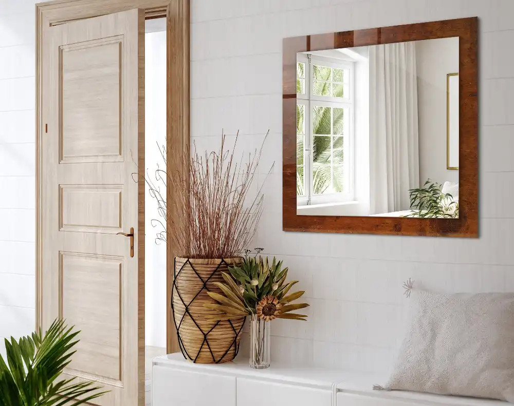 Specchio rettangolare con cornice stampata Vecchio tavolo di legno