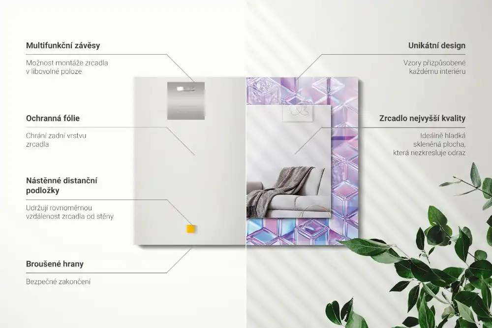 Specchio rettangolare stampato Cubi colorati trasparenti