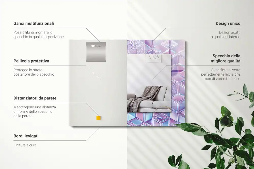 Specchio rettangolare stampato Cubi colorati trasparenti