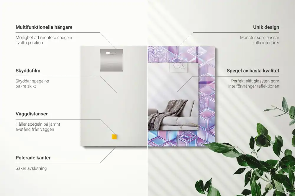 Specchio rettangolare stampato Cubi colorati trasparenti