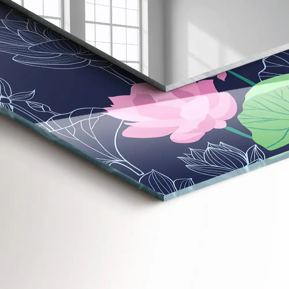 Specchio rettangolare con cornice stampata Fiori di loto rosa