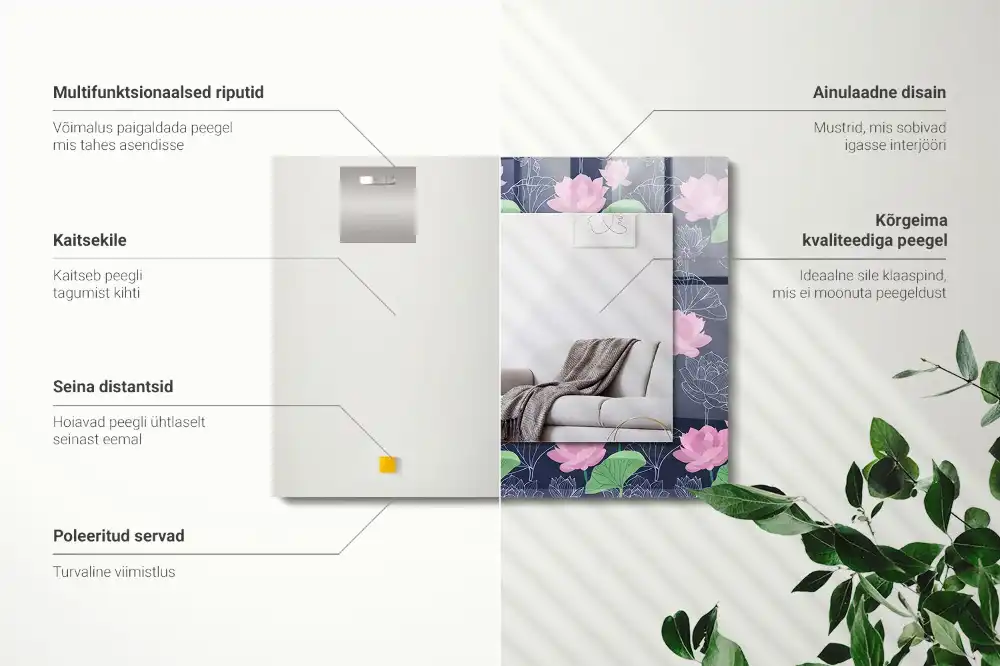 Specchio rettangolare con cornice stampata Fiori di loto rosa