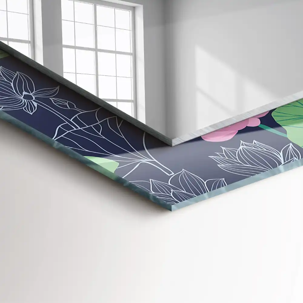 Specchio rettangolare con cornice stampata Fiori di loto rosa