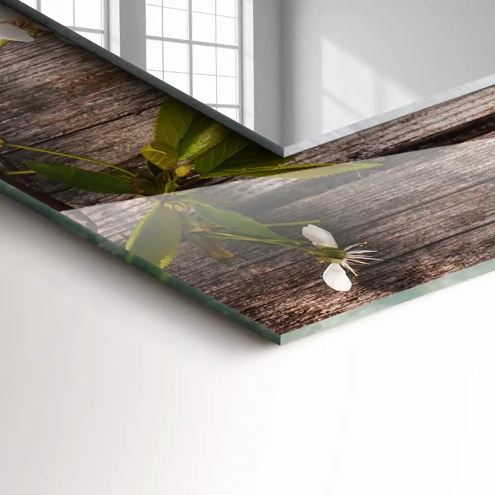 Specchio rettangolare stampato Fiori su legno