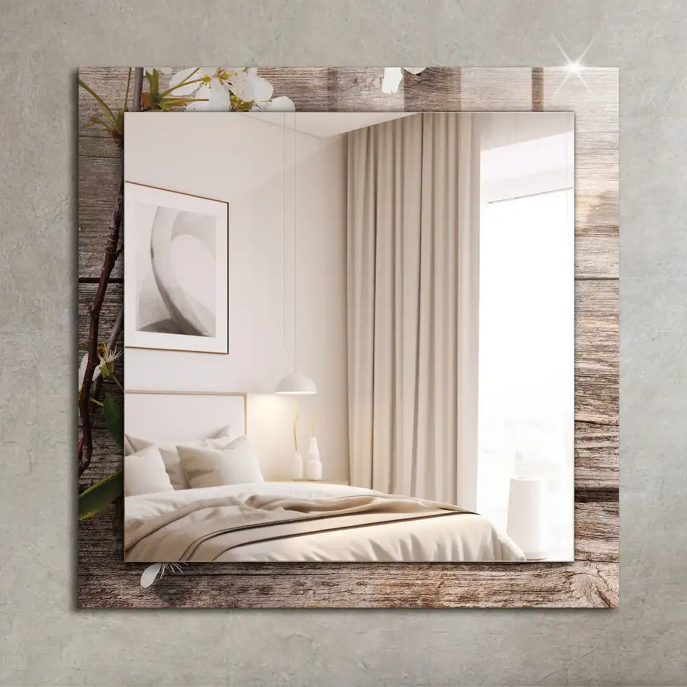 Specchio rettangolare stampato Fiori su legno