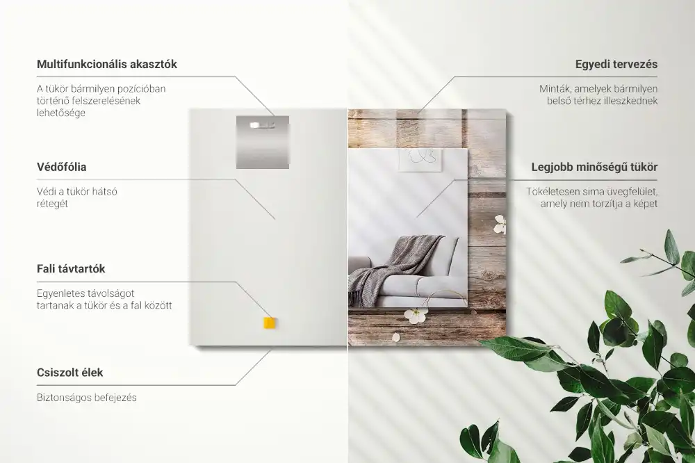 Specchio rettangolare stampato Fiori su legno