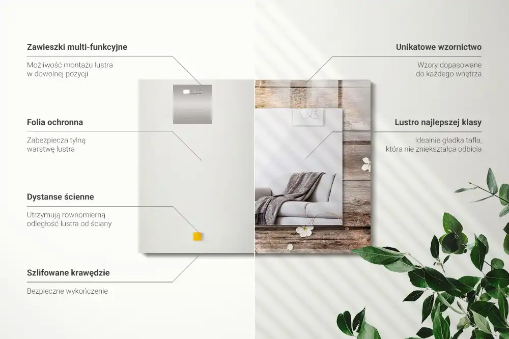 Specchio rettangolare stampato Fiori su legno