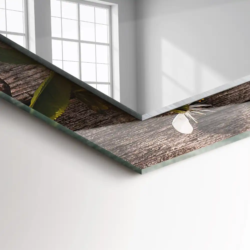 Specchio rettangolare stampato Fiori su legno