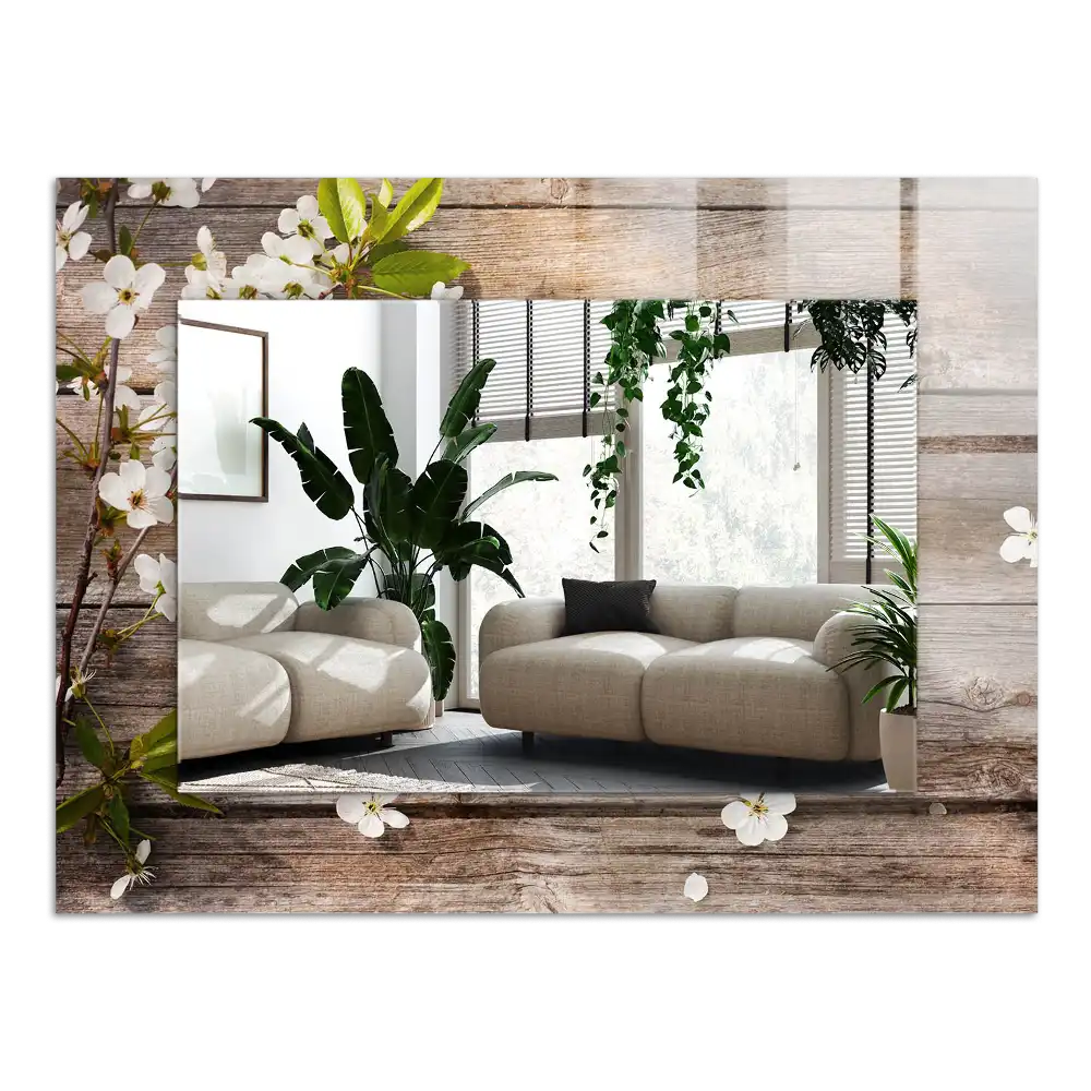 Specchio rettangolare stampato Fiori su legno