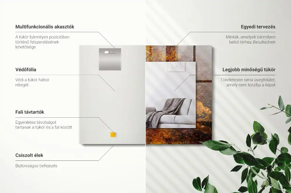 Specchio rettangolare decoro superficie metallica arrugginita