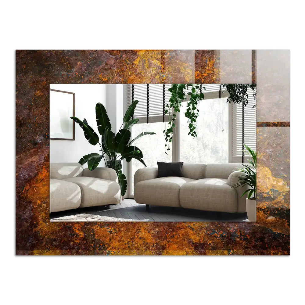 Specchio rettangolare decoro superficie metallica arrugginita