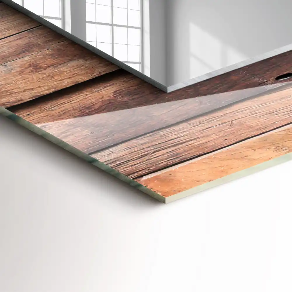 Specchio rettangolare con cornice stampata Parete in pannelli di legno