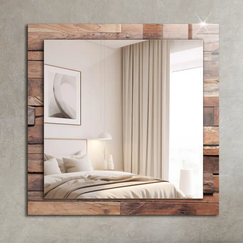 Specchio rettangolare con cornice stampata Parete in pannelli di legno