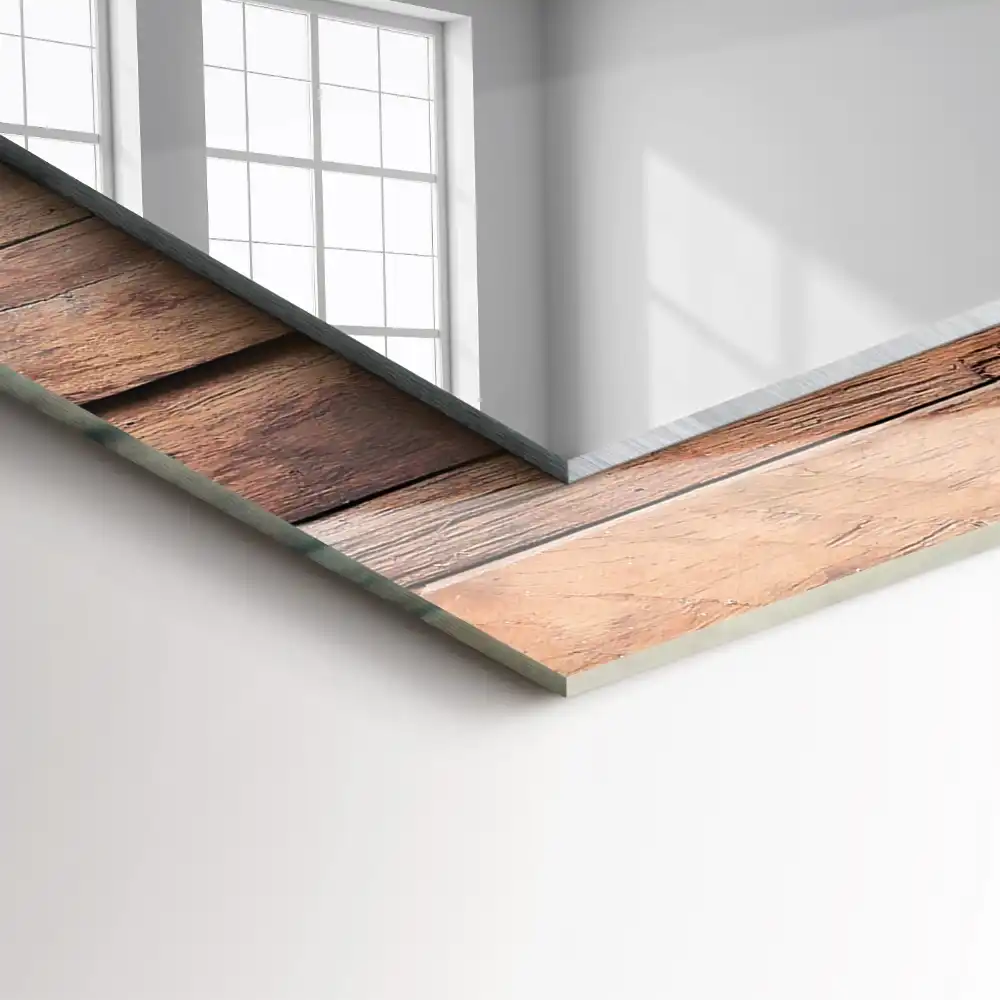 Specchio rettangolare con cornice stampata Parete in pannelli di legno