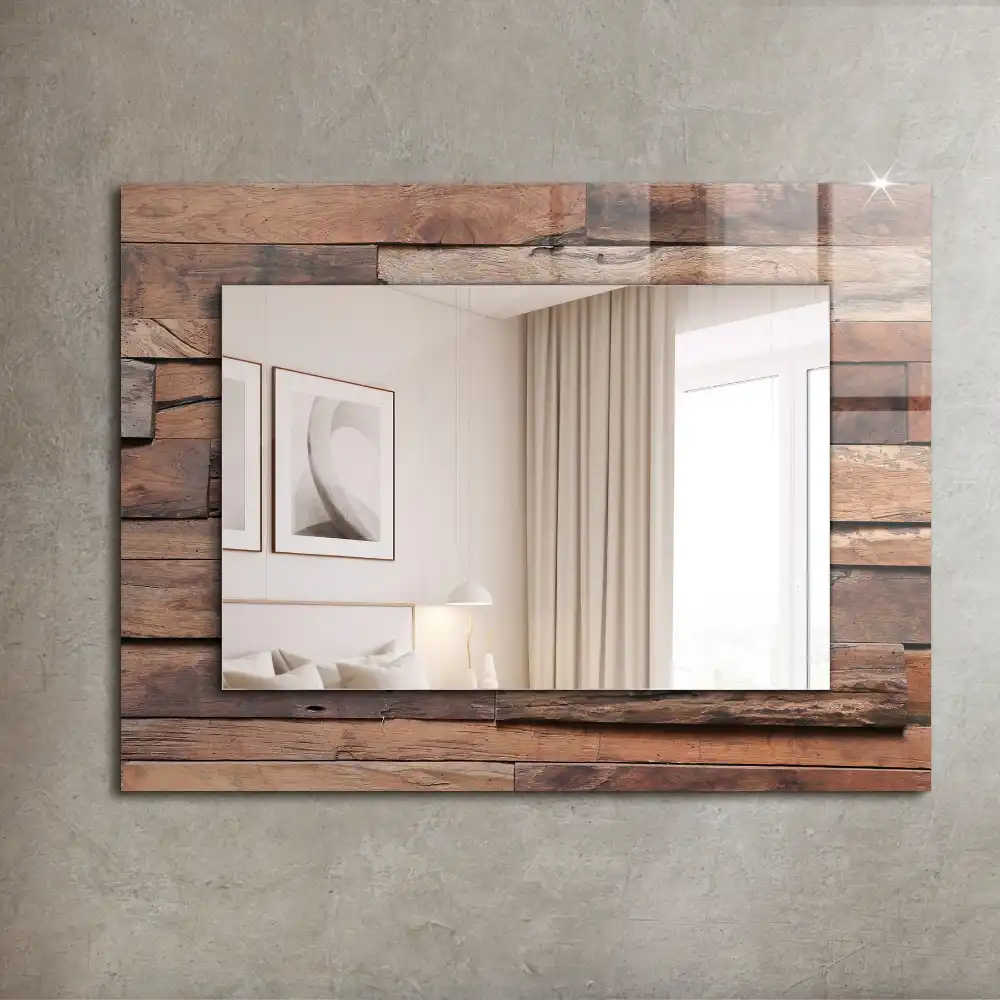 Specchio rettangolare con cornice stampata Parete in pannelli di legno