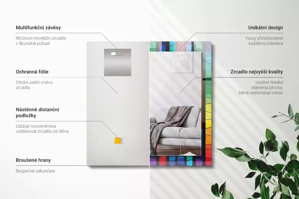 Specchio rettangolare stampato Strisce di vetro colorato