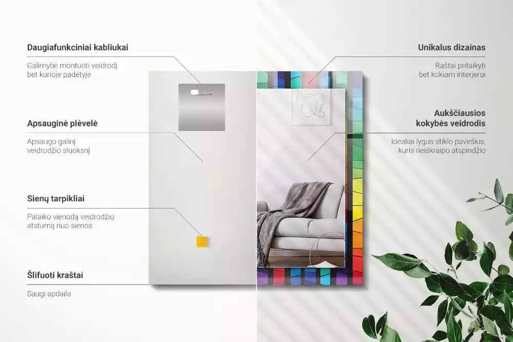 Specchio rettangolare stampato Strisce di vetro colorato