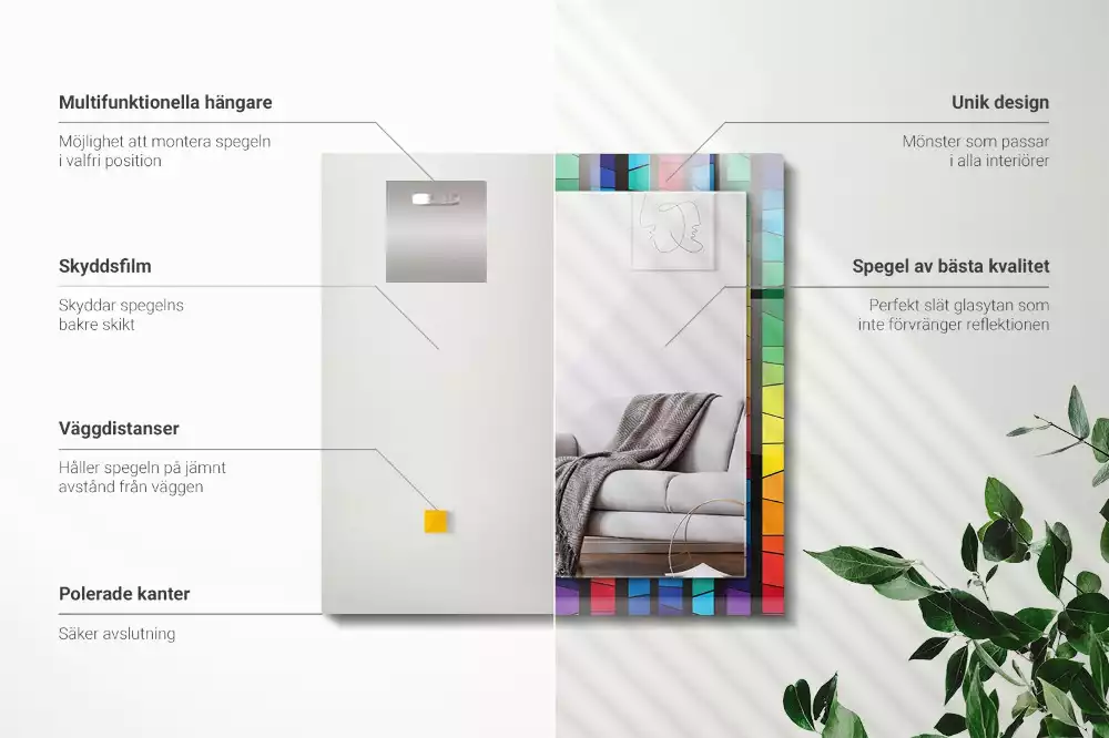 Specchio rettangolare stampato Strisce di vetro colorato