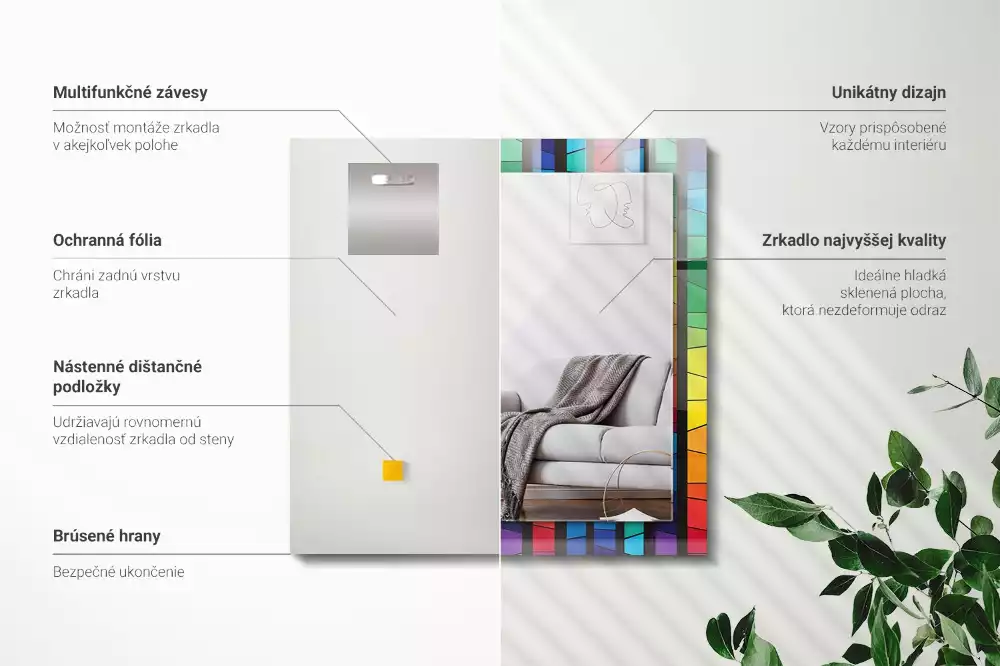 Specchio rettangolare stampato Strisce di vetro colorato