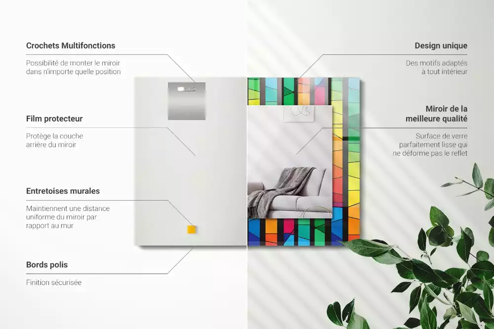 Specchio rettangolare stampato Strisce di vetro colorato