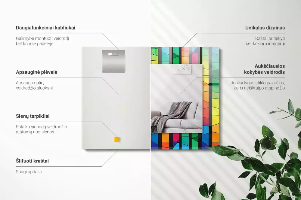 Specchio rettangolare stampato Strisce di vetro colorato