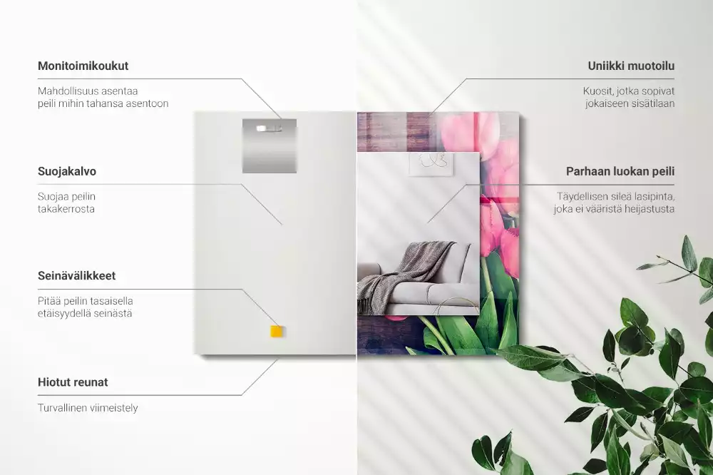 Specchio rettangolare decoro Tulipani rosa in legno