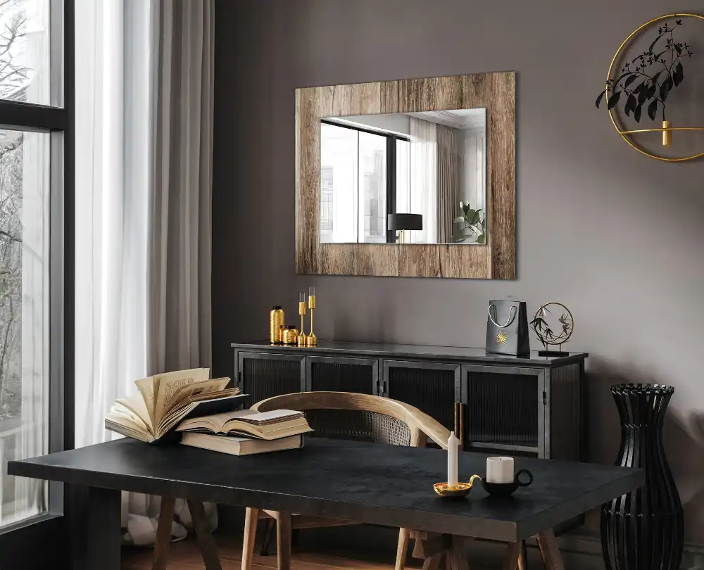 Specchio rettangolare con cornice stampata Tavole del pavimento in legno
