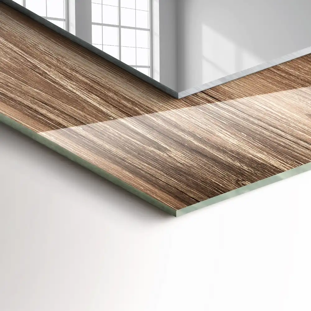 Specchio rettangolare con cornice stampata Tavole del pavimento in legno