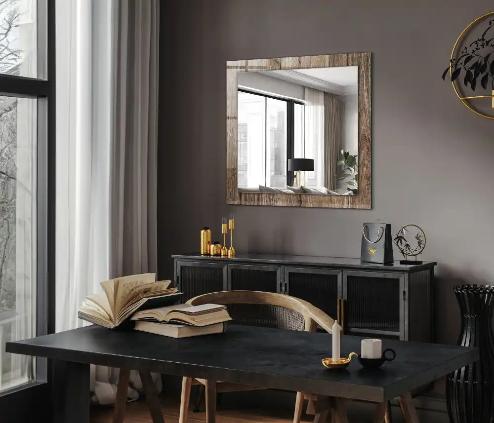 Specchio rettangolare con cornice stampata Tavole del pavimento in legno