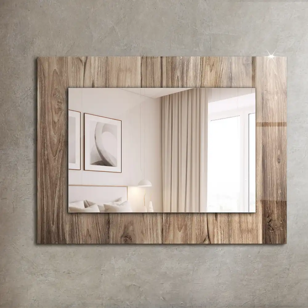 Specchio rettangolare con cornice stampata Tavole del pavimento in legno
