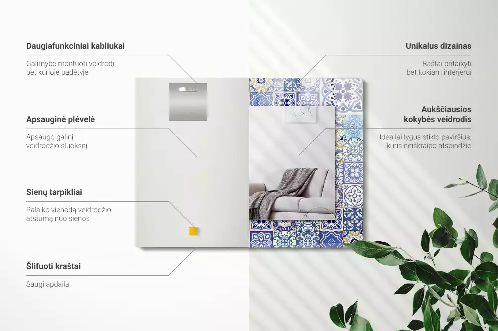 Specchio rettangolare stampato Piastrelle a mosaico colorate