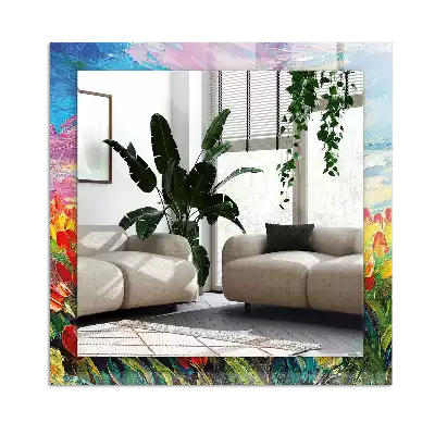 Specchio rettangolare decoro campo di tulipani