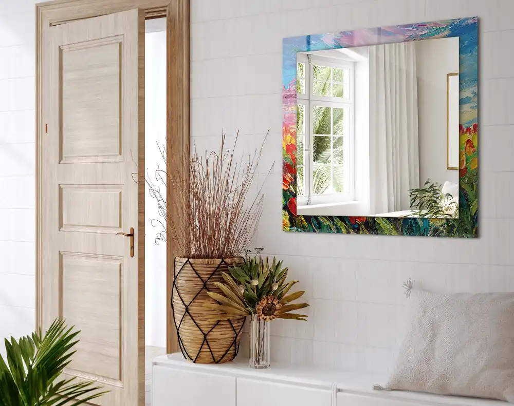 Specchio rettangolare decoro campo di tulipani