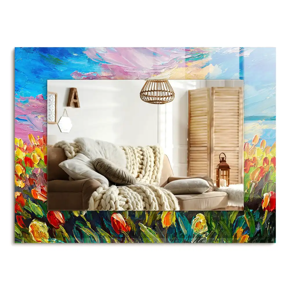 Specchio rettangolare decoro campo di tulipani