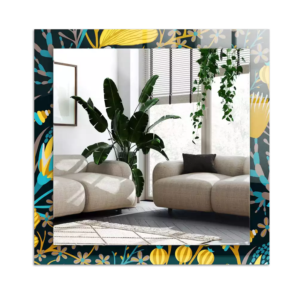 Specchio rettangolare con cornice stampata Motivi di fiori e foglie