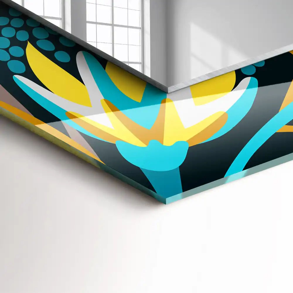 Specchio rettangolare con cornice stampata Motivi di fiori e foglie