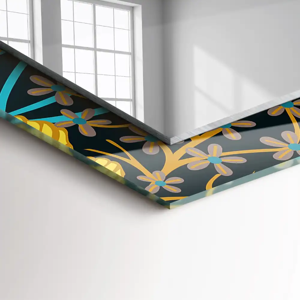 Specchio rettangolare con cornice stampata Motivi di fiori e foglie