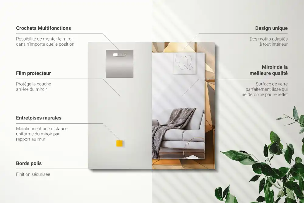 Specchio rettangolare stampato Motivi geometrici dorati