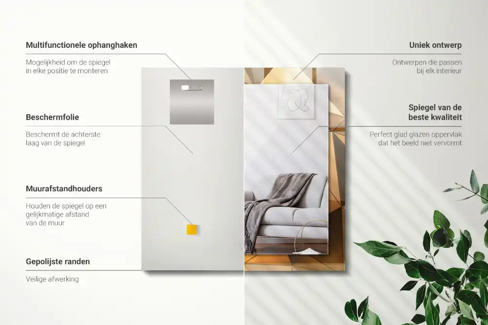 Specchio rettangolare stampato Motivi geometrici dorati