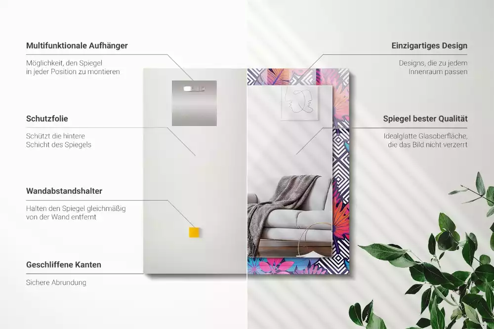 Specchio rettangolare decoro Foglie tropicali colorate