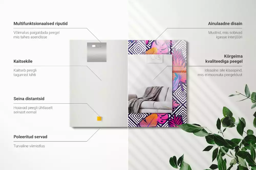 Specchio rettangolare decoro Foglie tropicali colorate