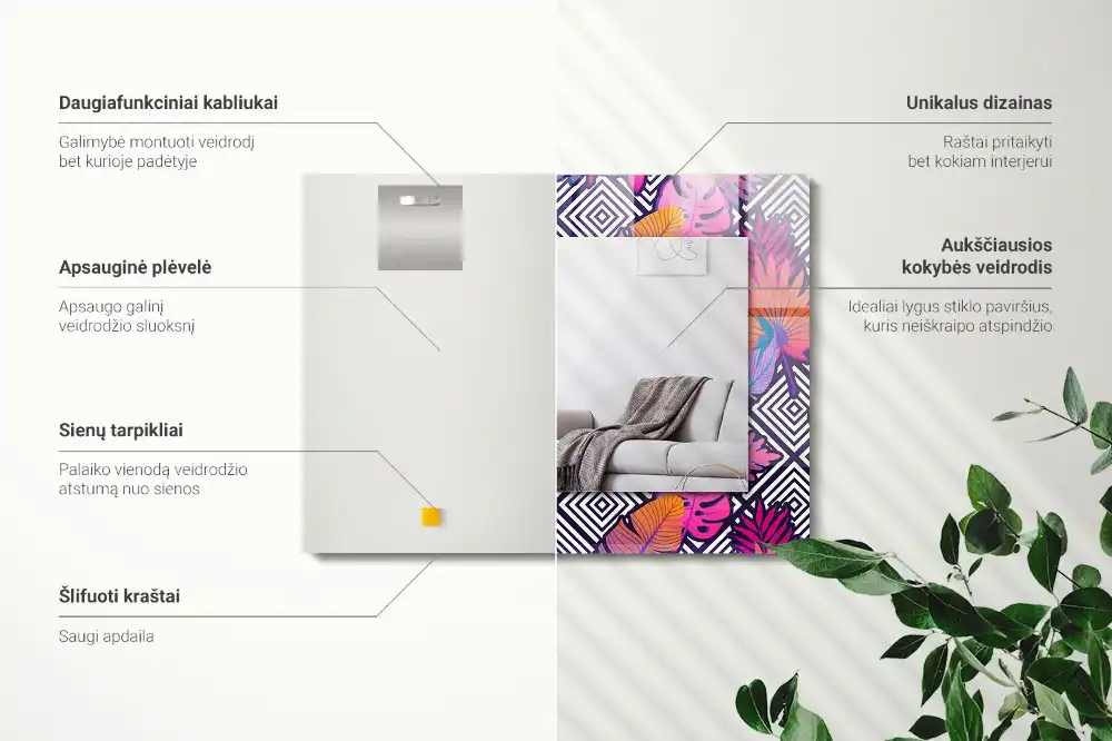 Specchio rettangolare decoro Foglie tropicali colorate