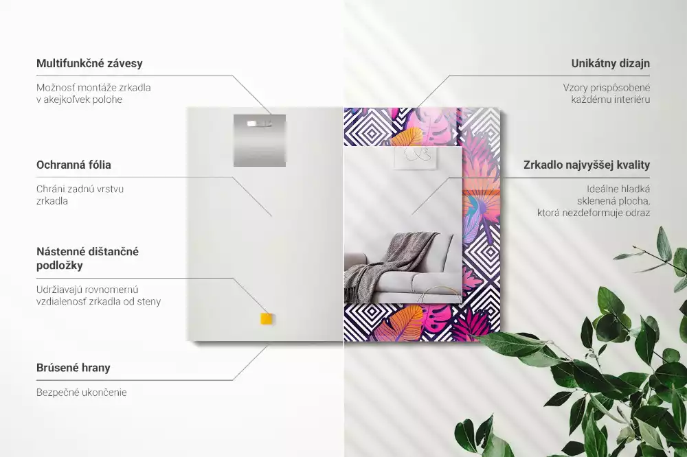 Specchio rettangolare decoro Foglie tropicali colorate