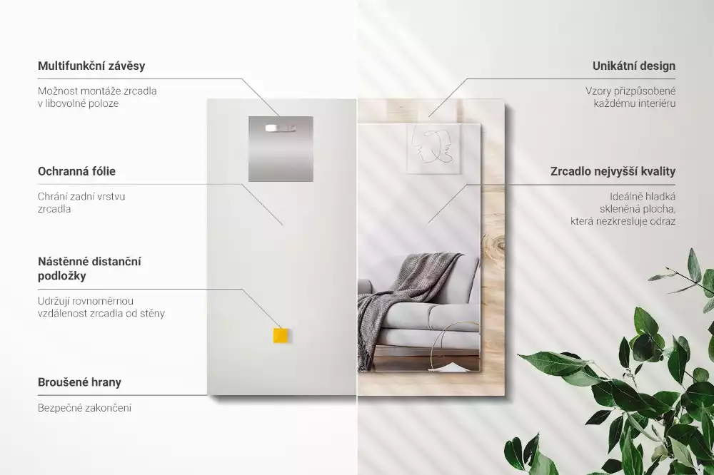 Specchio rettangolare con cornice stampata Legno con nodi