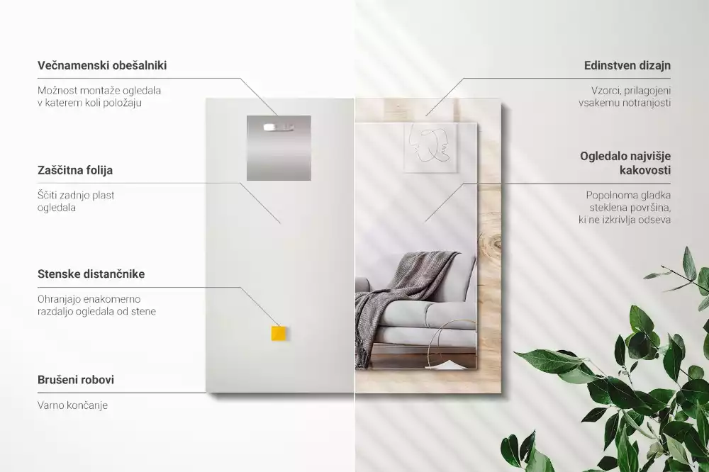 Specchio rettangolare con cornice stampata Legno con nodi